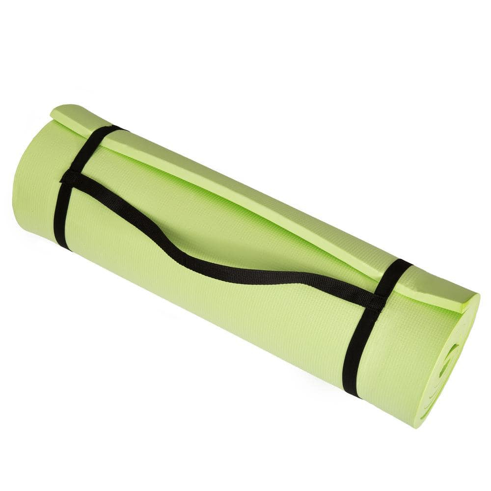 Thick Yoga Mat - Double Sided 1/2-Inch Workout Mat - 72x24-Inch Exercise Mat for Home Gym Fitness or Pilates with Carrying Strap by Wakeman (Green)