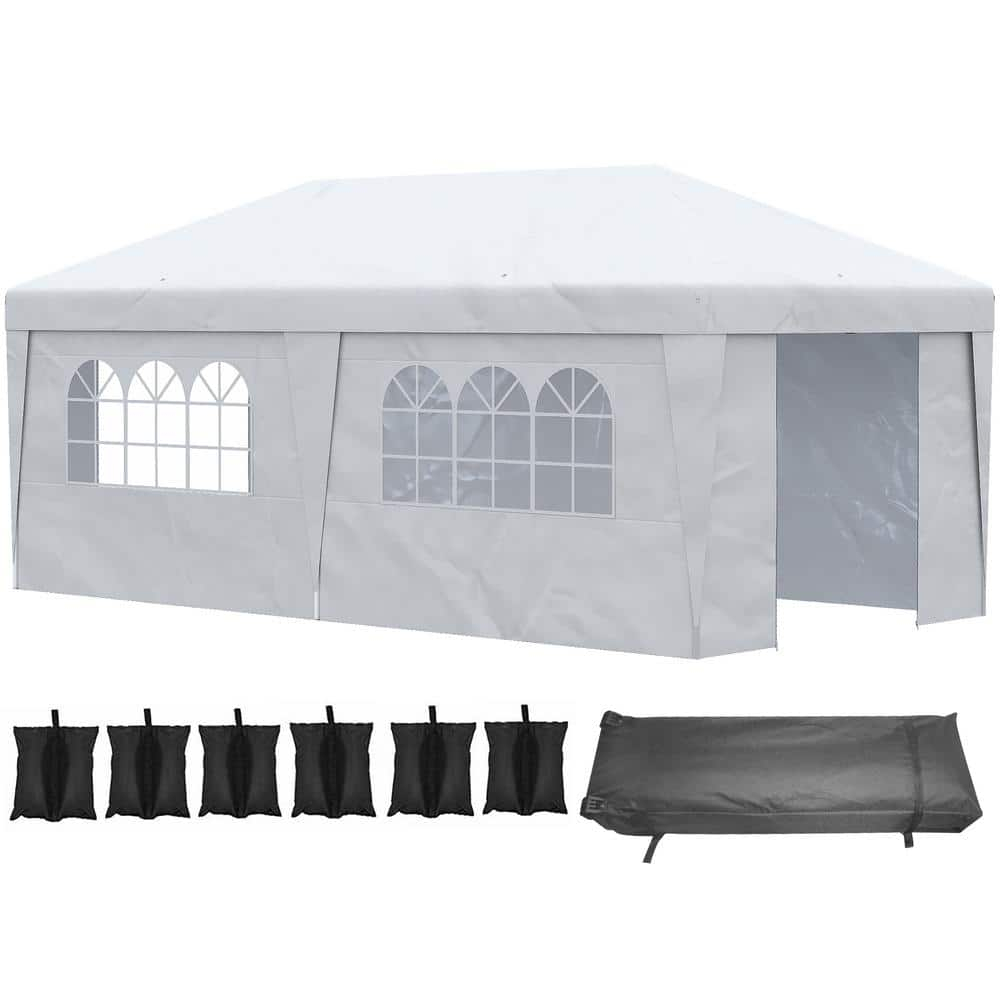 Large White Rectangular Pop-Up Canopy Tent with Sidewalls and Carry Bag