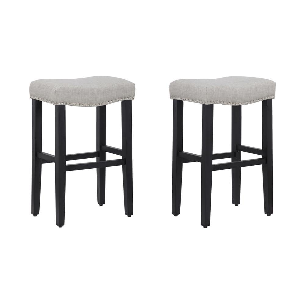Polytrends Jameson Upholstered Polyester Black 29 Inch Bar Stool (Set Of 2) Black/Gray Metal Metal Upholstered Polyester Glam