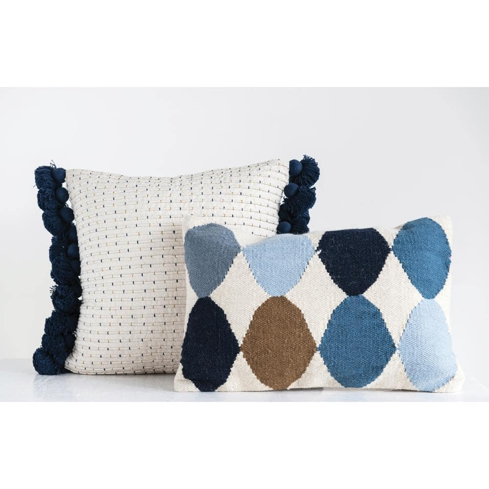 Creative Co-Op Woven Wool Blend Pattern Lumbar Pillow, Multicolor