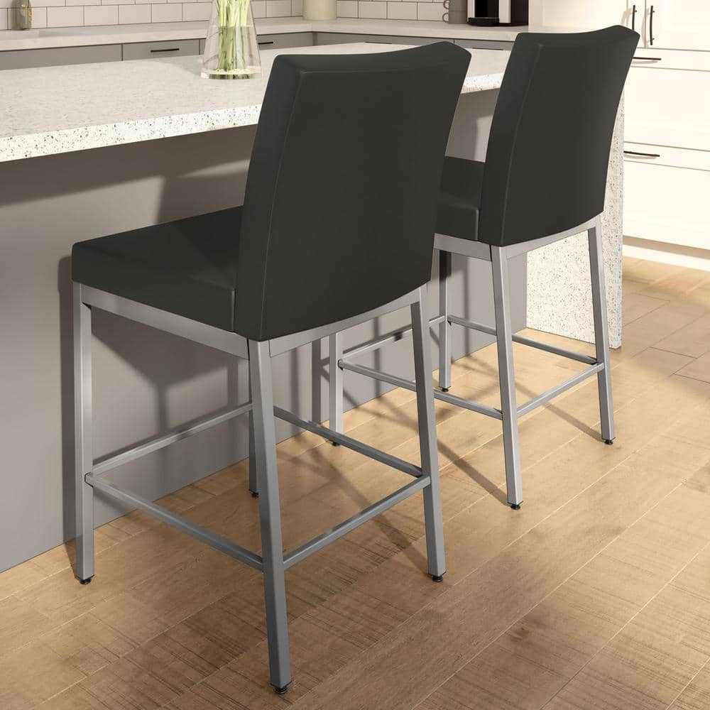 Perry 40.75" Black Faux Leather and Metal Bar Stool