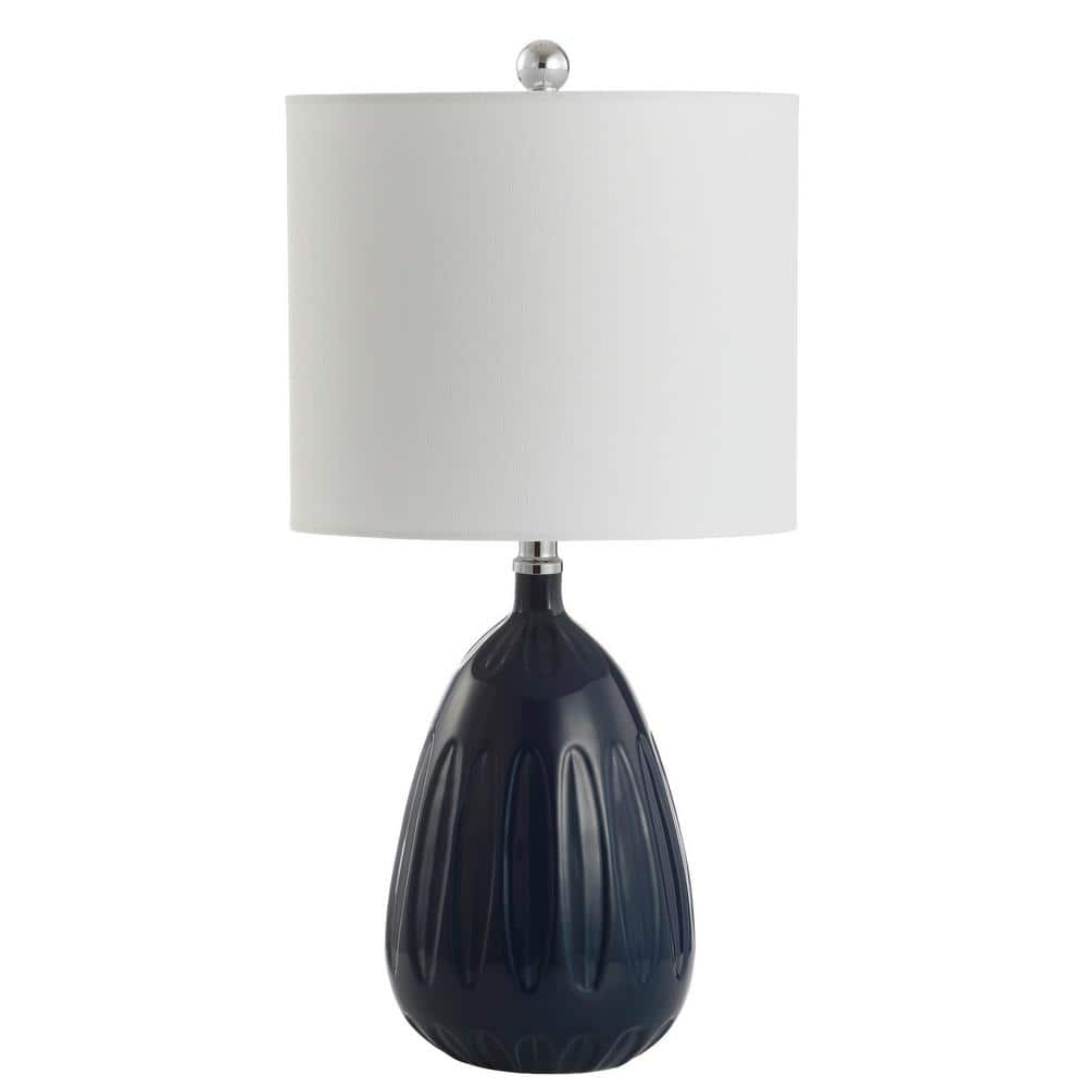 Navy Geometric Pattern 20" Table Lamp with Off-White Shade