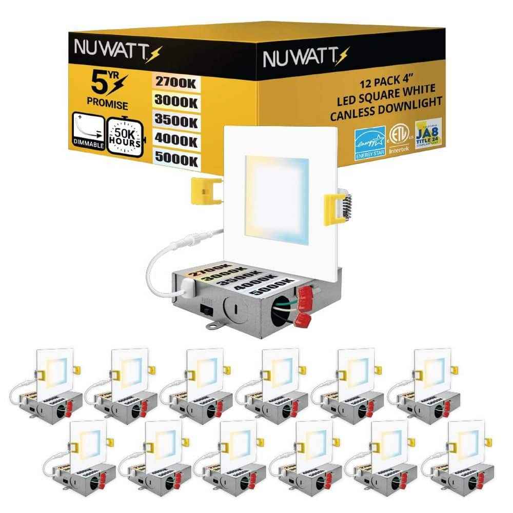 4 in. Slim Canless Square LED Recessed Light 12W 5CCT Dimmable IC Rated 550LM Black Trim 12PK