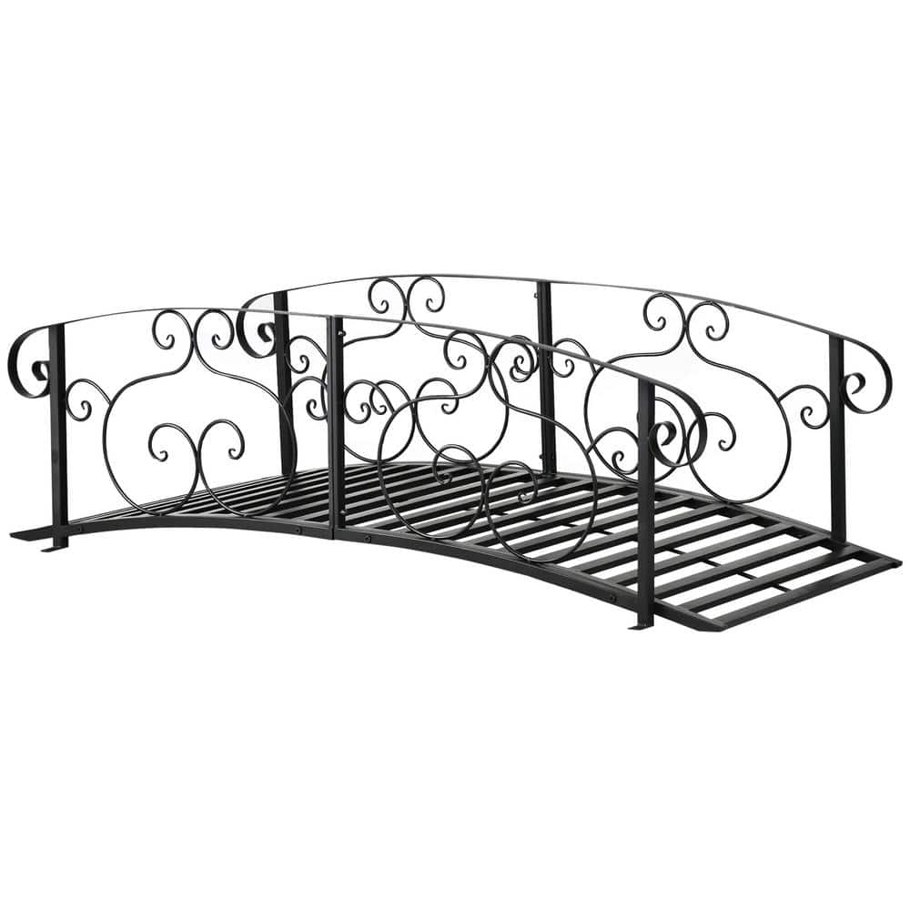 CoSoTower 6' Metal Arch Backyard Garden Bridge, Safety Siderails, Arc Footbridge for Backyard Creek, Stream, Pond, Black