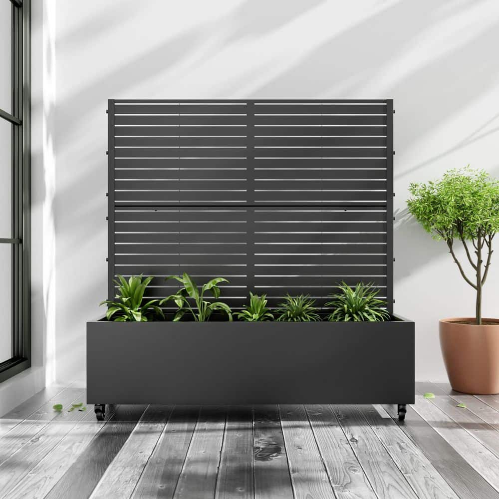 Black Metal 47" x 47" Raised Garden Bed with Trellis