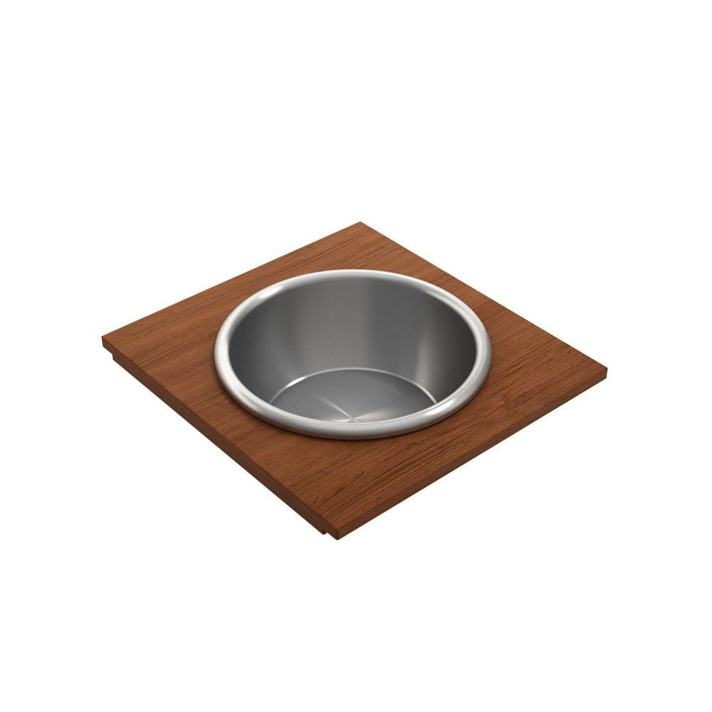 BOCCHI 2320 0014 Wood Board w Large Round Stainless Steel Mixing Bowl & Colander