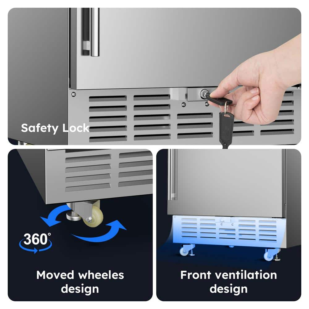 Rocita 24 Inch Outdoor Beverage Refrigerator Built-in and Freestanding Beverage Cooler with Safety Lock/Wheels 180 Cans