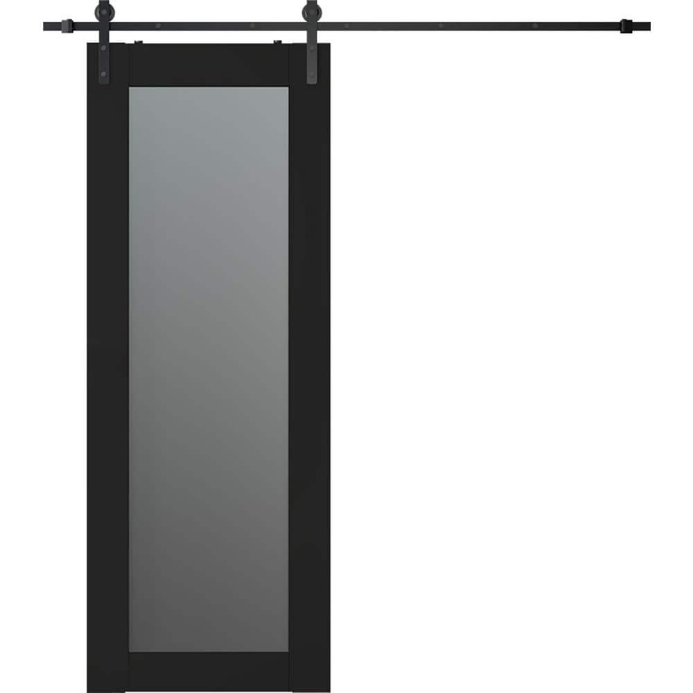 Belldinni Avon 207 Solid Manufactured Wood and Glass Paneled Barn Door with Installation Hardware Kit