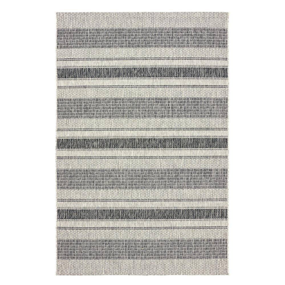 Silveria Patio Gray/Black 1 ft. 10 in. x 3 ft. Modern Distress Striped Indoor/Outdoor Rectangle Area Rug