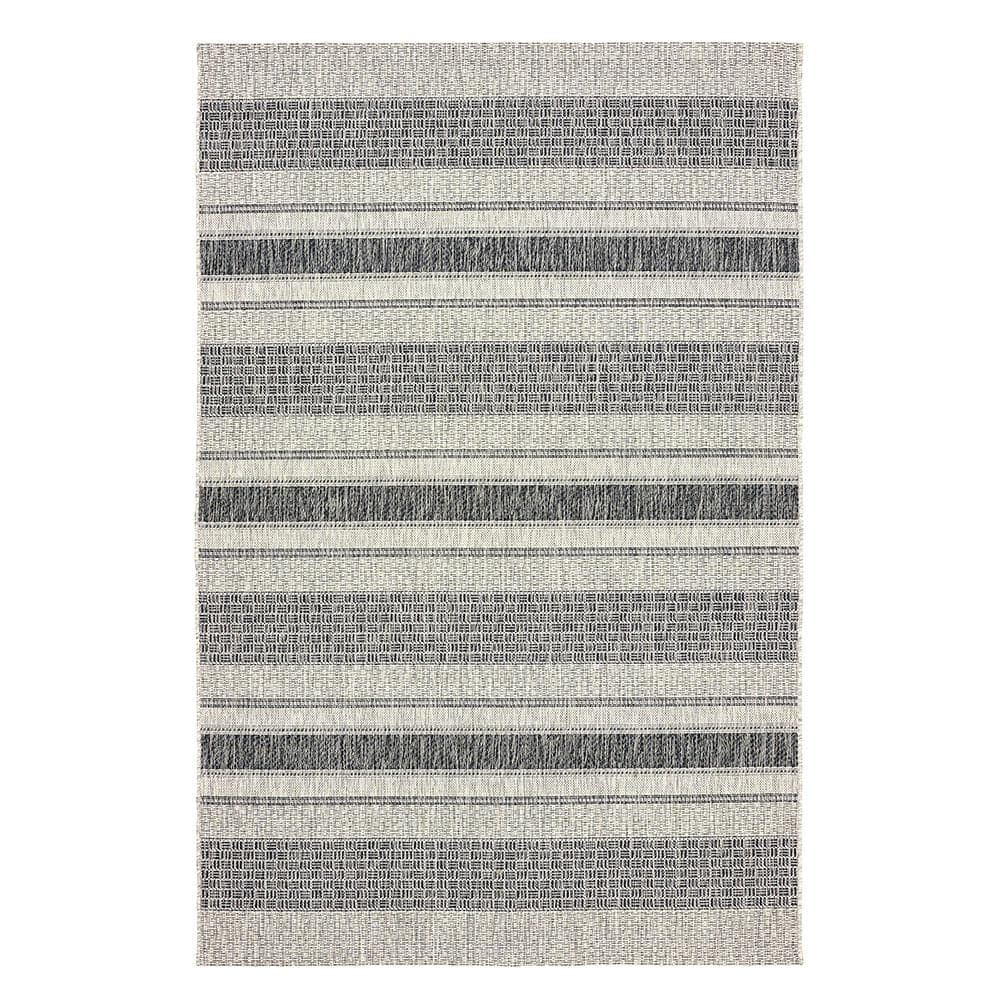Silveria Patio Gray/Black 1 ft. 10 in. x 3 ft. Modern Distress Striped Indoor/Outdoor Rectangle Area Rug