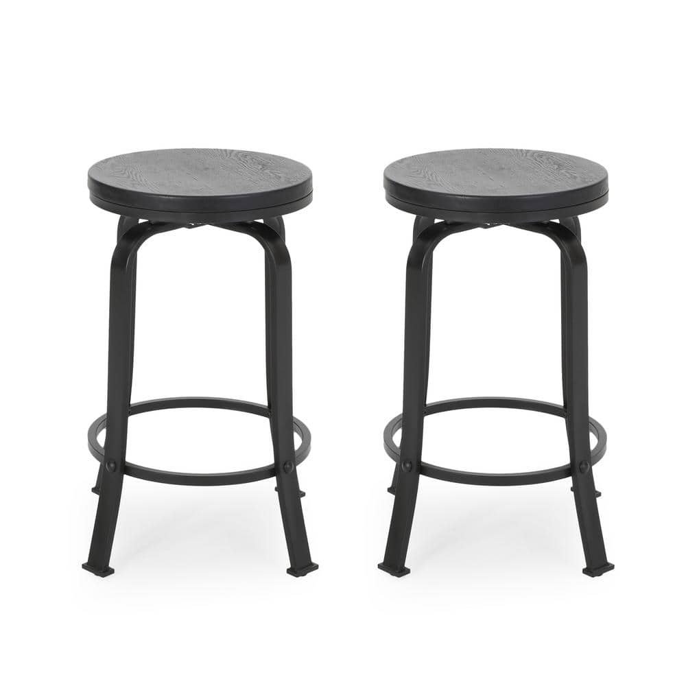 Noble House Skyla Modern Swivel Counter Stool in Black (Set of 2)