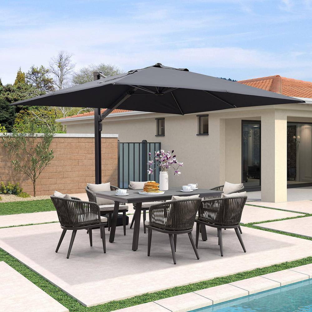 PURPLE LEAF 9' X 12' Rectangle Patio Umbrella Large Cantilever Outdoor Aluminum Offset Umbrella with 360-degree Rotation for Garden Deck Backyard Pool, Grey