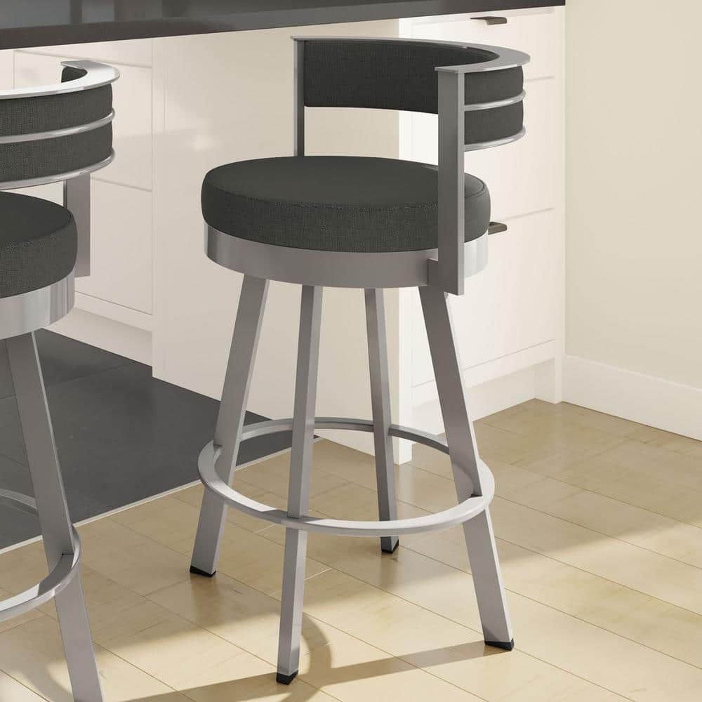 Amisco Browser 30 In. Swivel Bar Stool - Charcoal Grey Polyester / Metallic Grey Metal