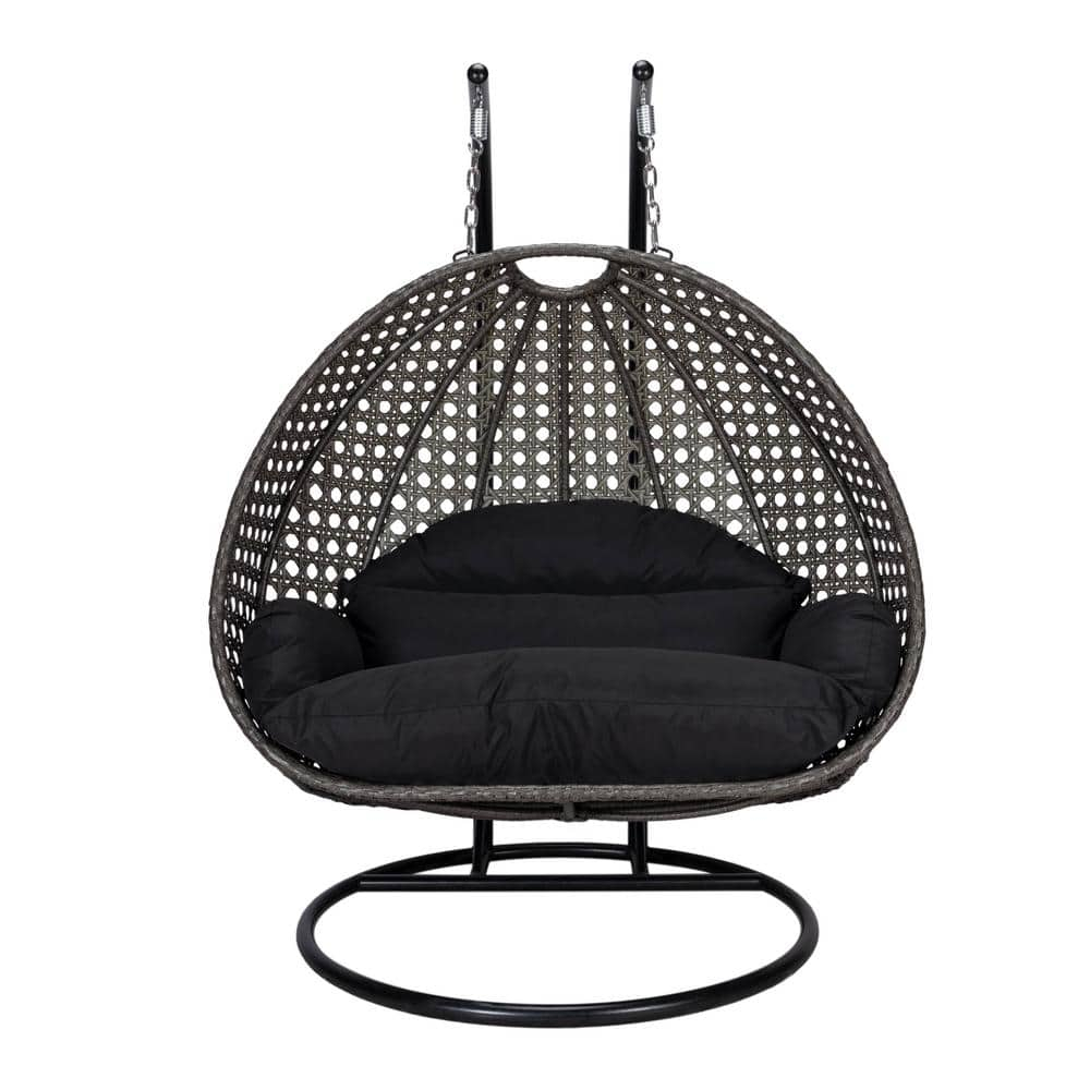 LeisureMod Charcoal Wicker Hanging 2 person Egg-Shaped Swing Chair, Black