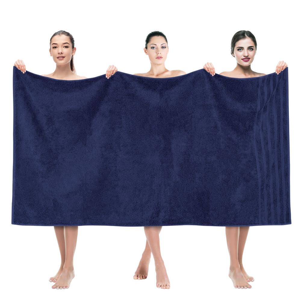 American Soft Linen Luxury 35x70 Jumbo Large Bath Towel, 100% Cotton Turkish Bath Towel Sheet, Navy Blue