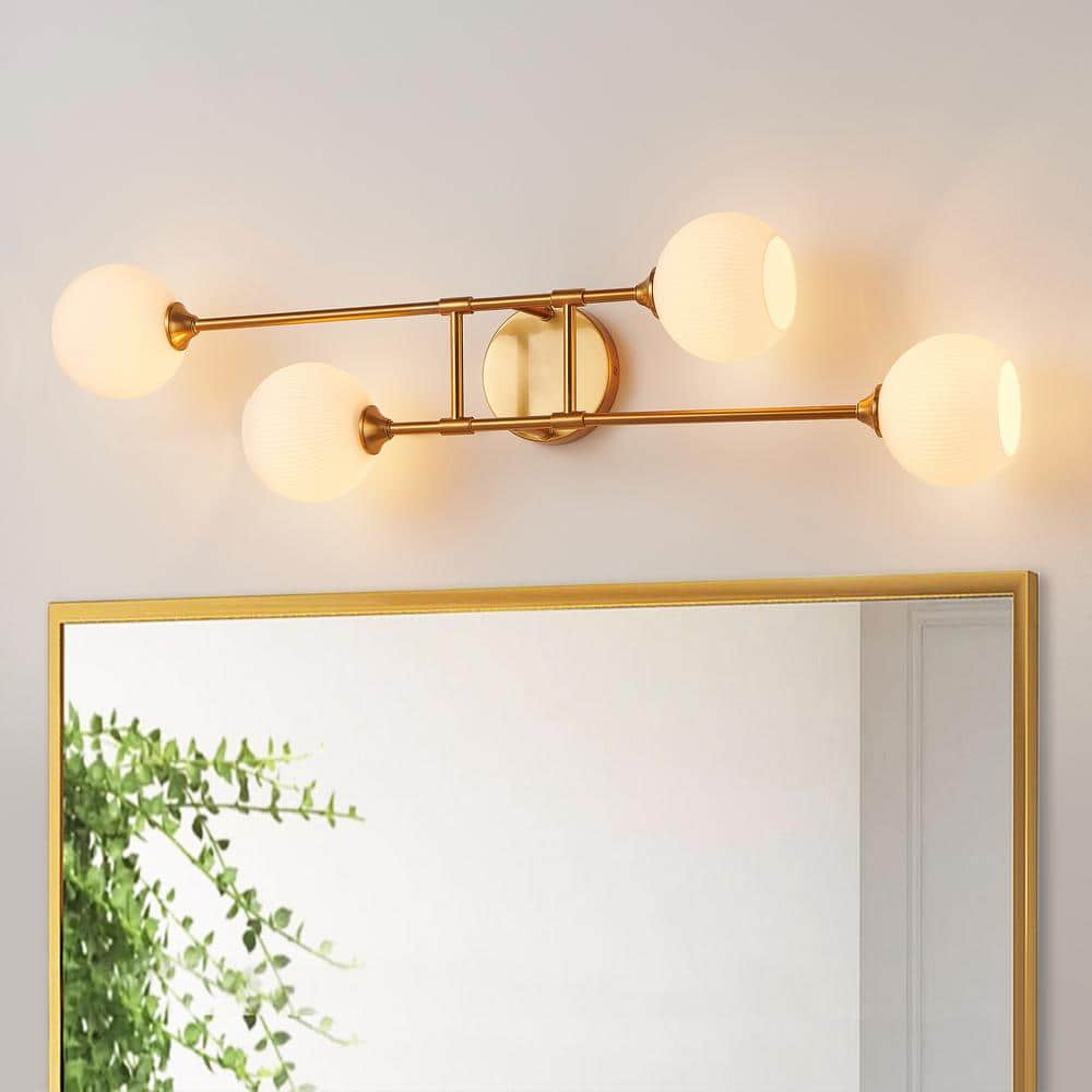 KAWOTI 4-Light Wall Sconces Bathroom Vanity Light Fixtures with Frosted White Glass Shade, Metal Wall Light for Bedroom Living Room