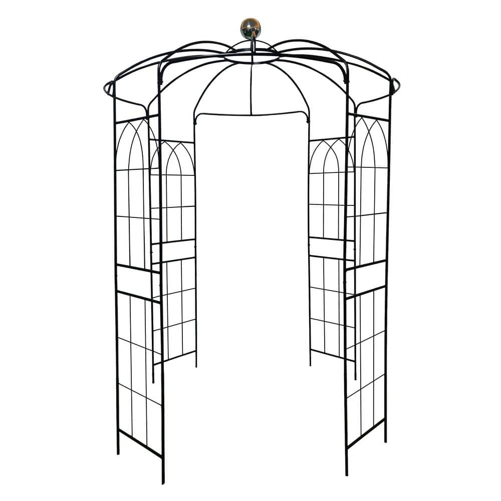 ANYHI Metal Garden Arch Iron Garden Arbors Gazebo Dia 81.3'' x 114.2'' High Birdcage Shape Pergola Pavilion for Wedding Ceremony White