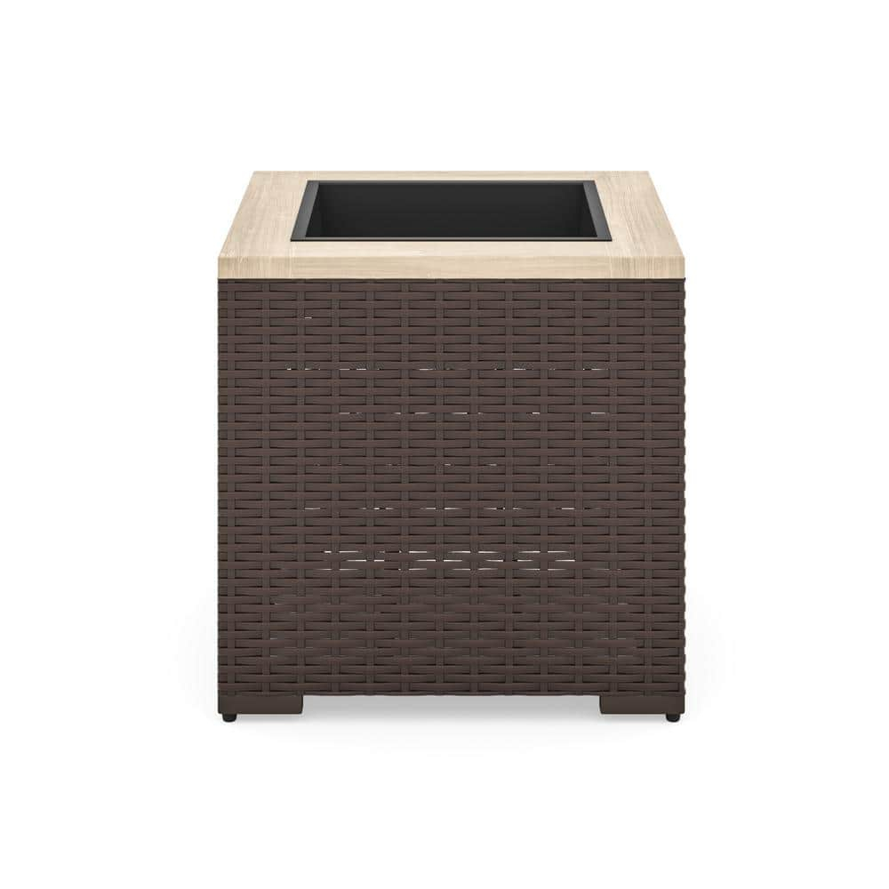 Homestyles Palm Springs Acacia Wood Top and Rattan Outdoor Planter in Dark Brown