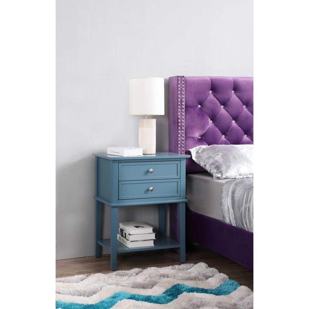 Newton Teal 2-Drawer Solid Wood Nightstand with Shelf