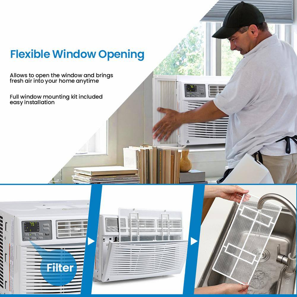 8,000 BTU (DOE) 115 Volts Window Air Conditioner Cools 350 sq. ft. with Remote and APP Control in White