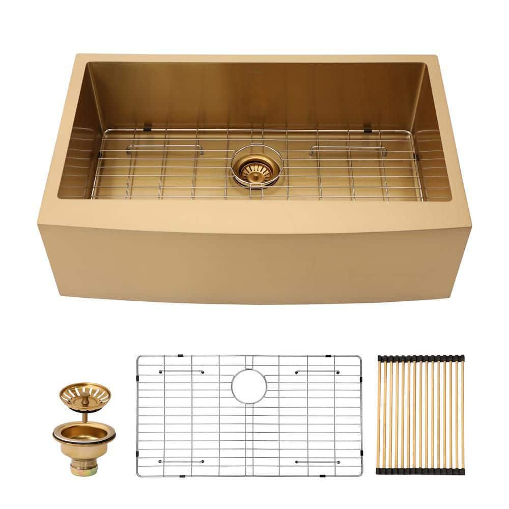 30 in. Gold Stainless Steel Farmhouse Single Bowl Kitchen Sink