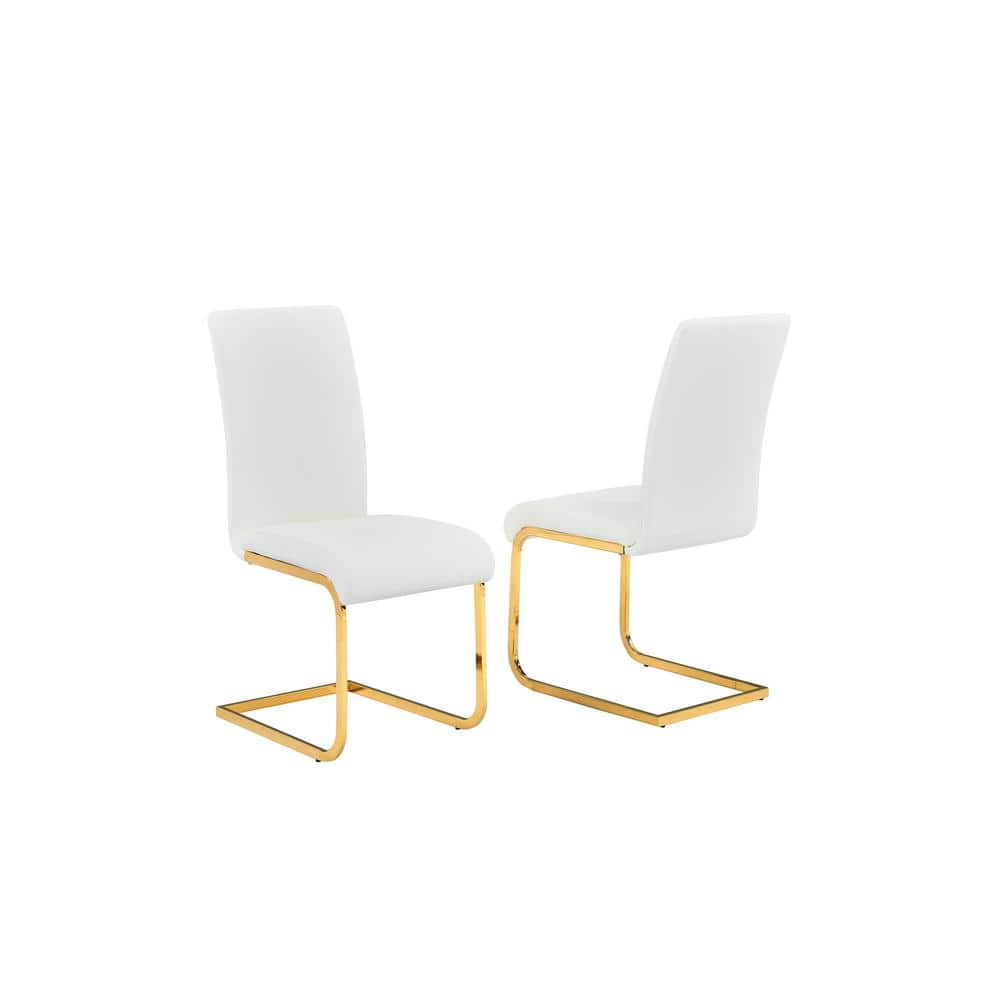 Alison Faux Leather Chrome Dining Side Chair in White/Gold (Set of 2)