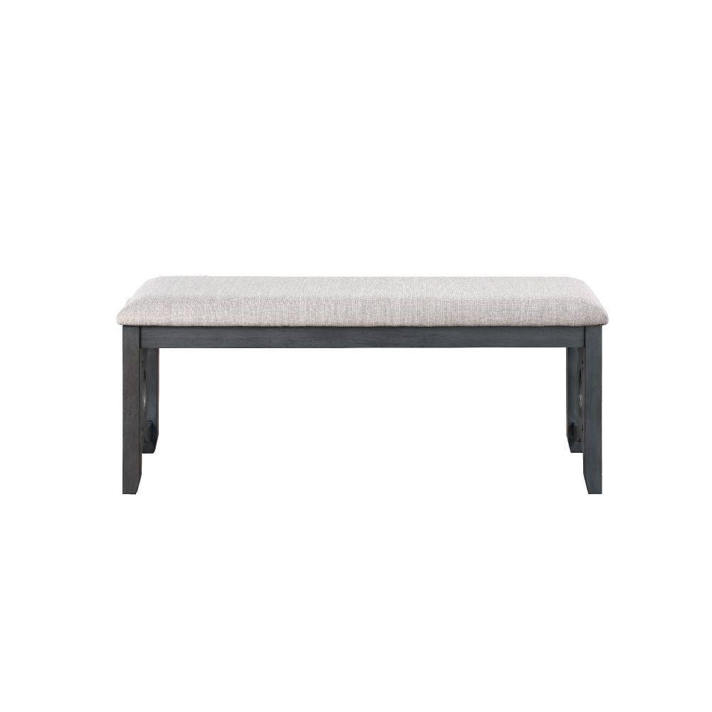 Benjara Gary 46 Inch Wood Bench, Fabric Seat, Ebony Brown