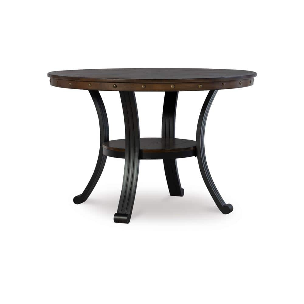 Linon Franklin Wood and Metal Round Dining Table in Rustic Umber Brown