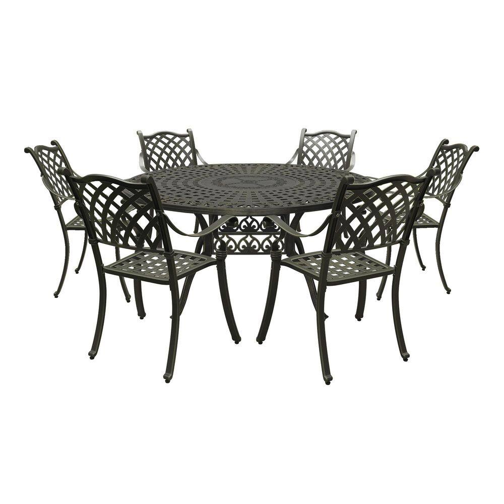 PATIO-IN Outdoor Dining Set, 7-Piece Cast Aluminum Patio Table and Chairs Set, Black