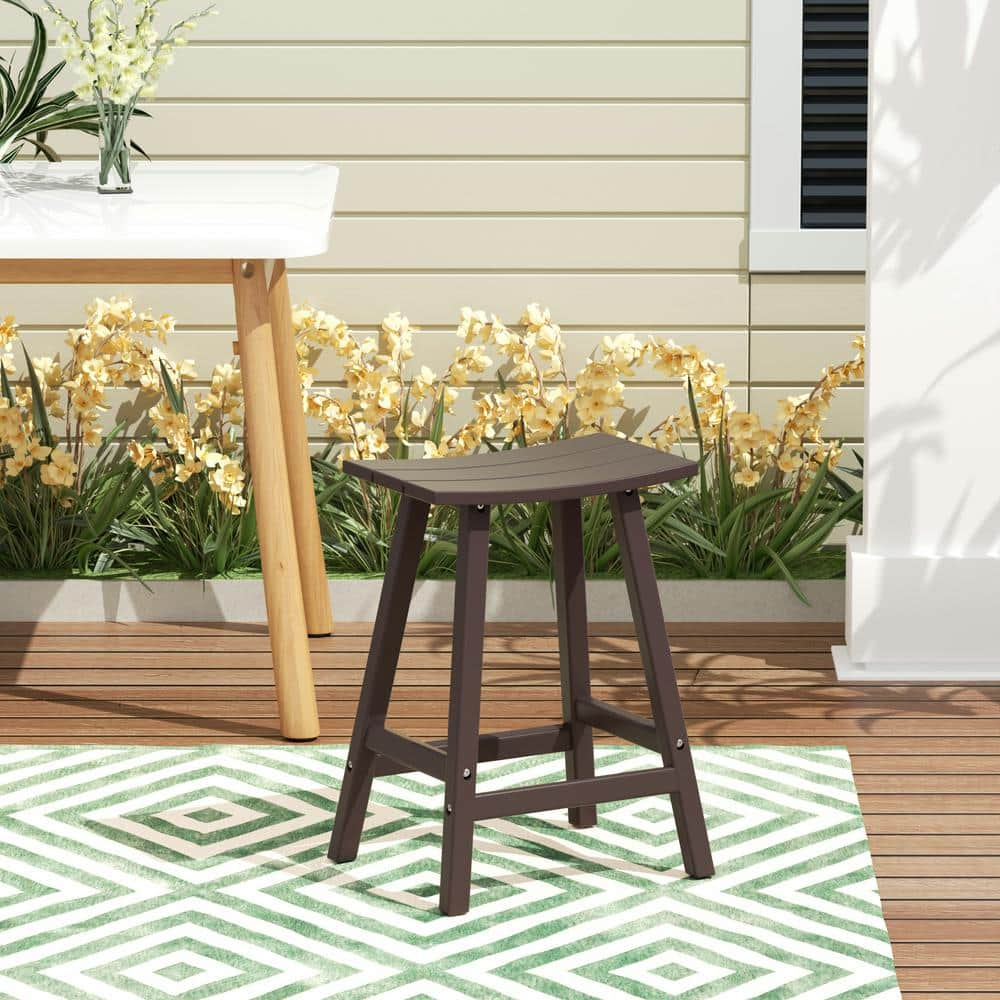 Polytrends  Laguna Hdpe All Weather Outdoor Patio 24" Saddle Seat Counter Stool Dark Brown