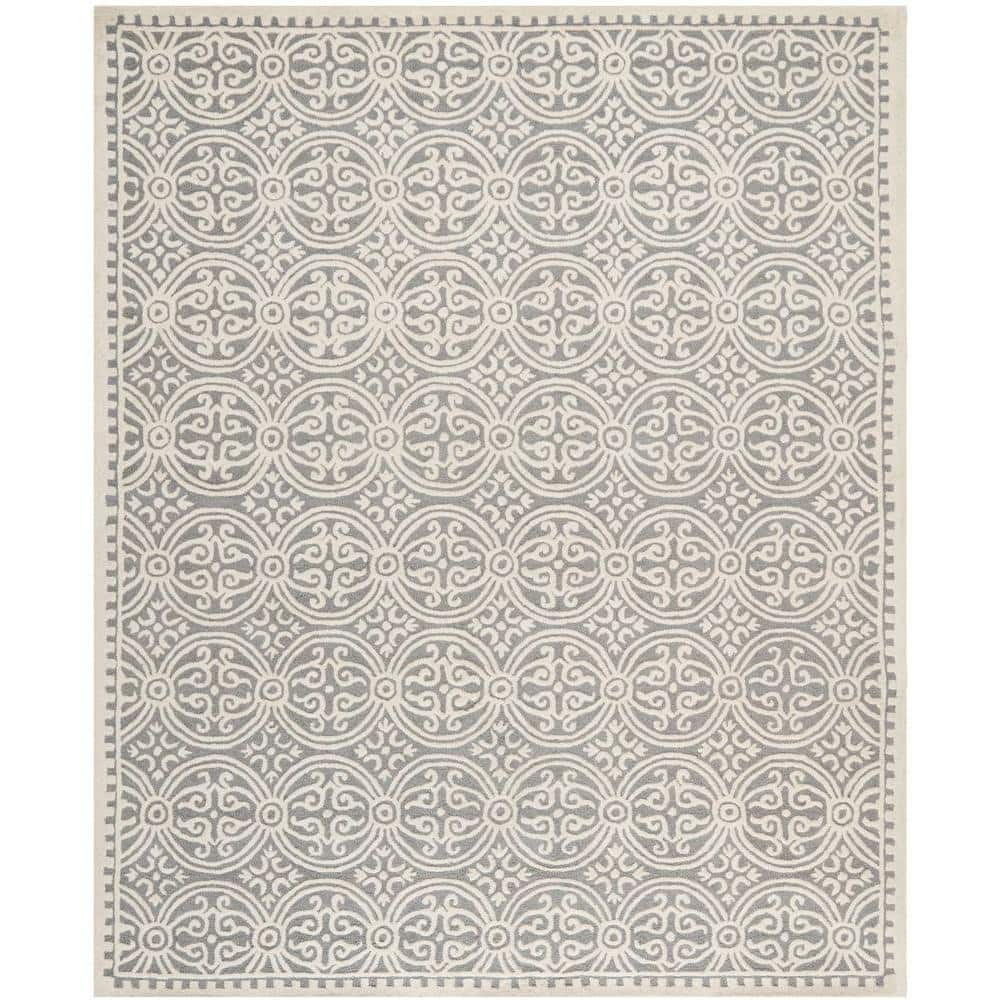 Safavieh Cambridge Damask 5 x 8 (ft) Tufted Wool Silver/Ivory Rectangular Indoor Abstract Area rug