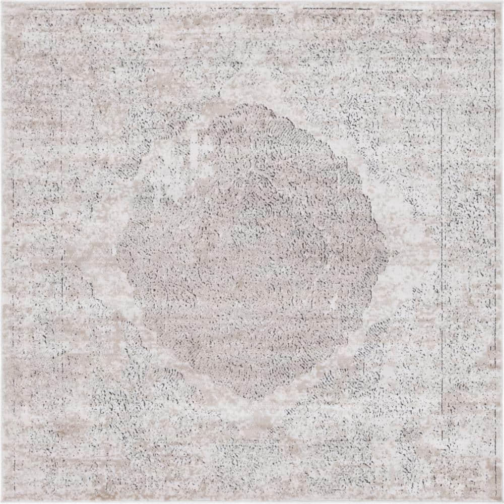 Unique Loom Portland Collection Area Rug - Woodburn (8' Square Ivory/Beige)