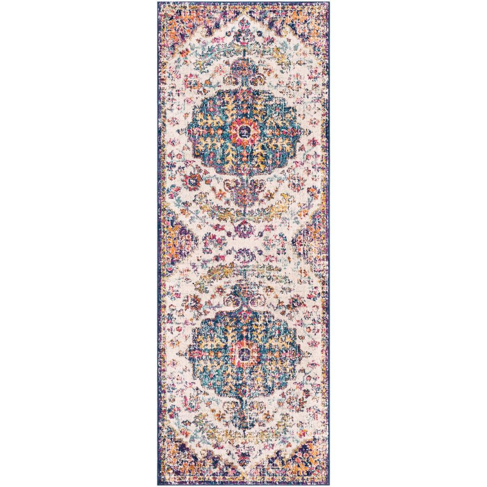 Livabliss Harput Vintage Medallion Runner Area Rug,2'7" x 7'3",Dark Blue