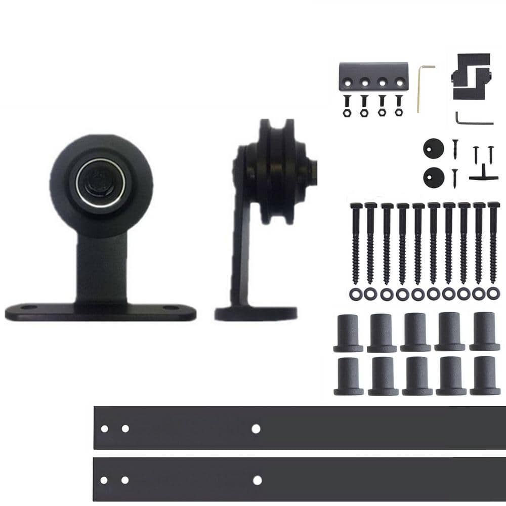 Homacer Black Rustic Sliding Barn Door Hardware Kit, for One/Single Door, 13ft Long Flat Track, T-Shape Design Roller, Heavy Duty, for Interior & Exterior Use