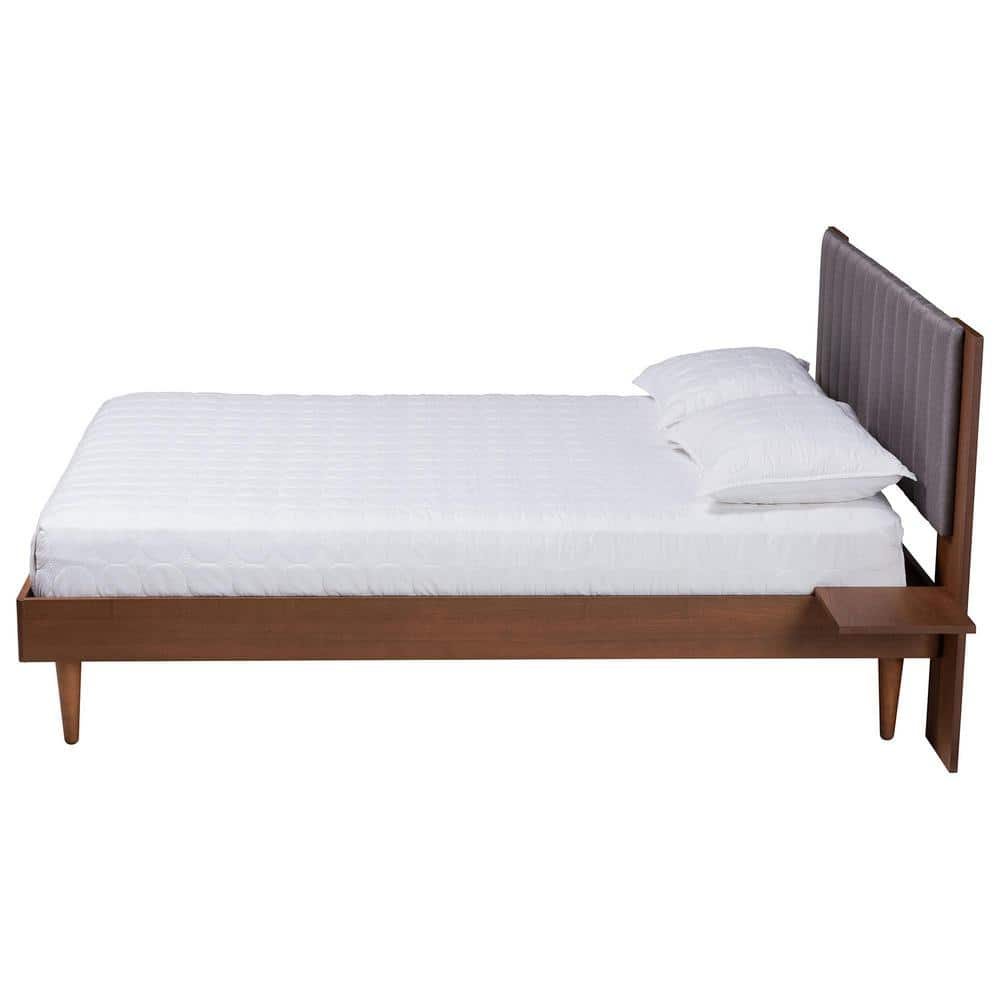 Baxton Studio Kalista Gray Fabric and Brown Wood Queen Size Bed with Tables