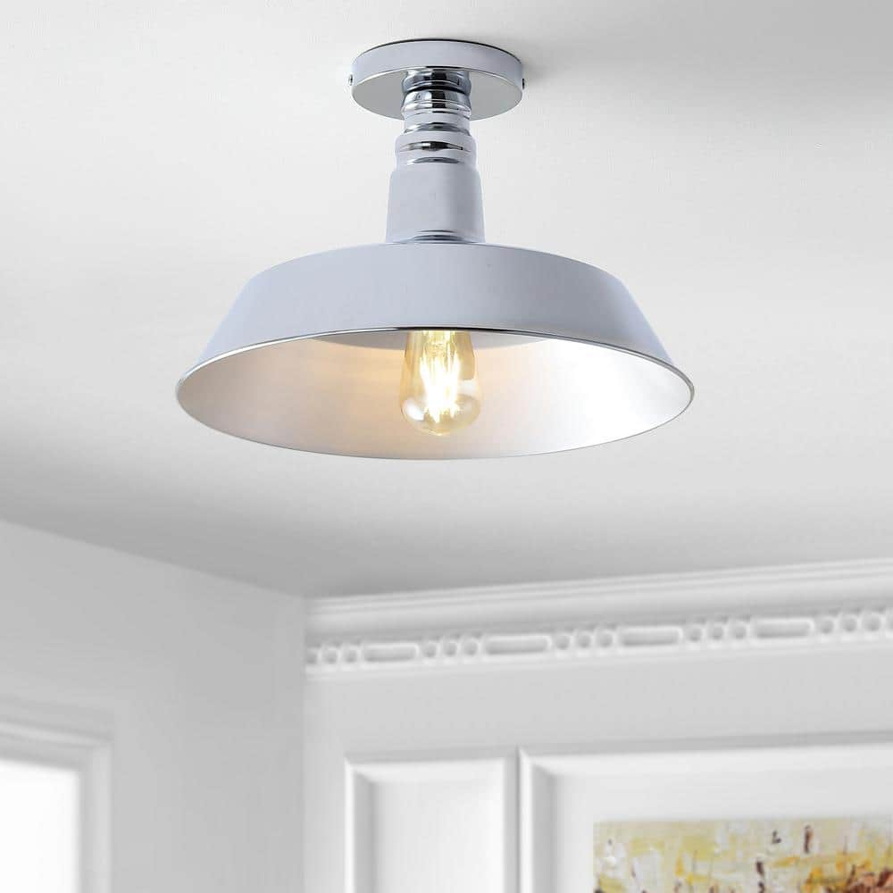 JONATHAN Y JYL9516B Cassidy 14" Metal LED Semi-Flush Mount, 2700K, Farmhouse, Rustic, Industrial, Coastal, Cottage, Transitional, Scandinavian, Dining Room, Kitchen, Foyer, Hallway, Chrome