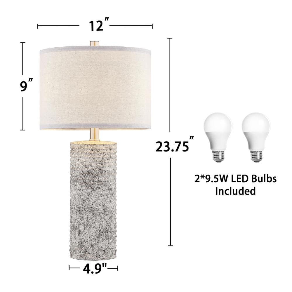 Kyrid 23.75”Glazed Ceramic Table Lamp Set of 2 for Living Room Light Grey Finish (Bulbs Included)