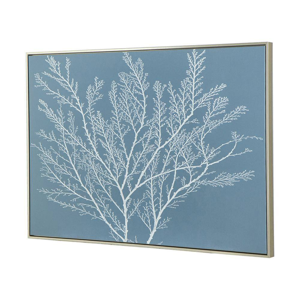 Benjara 28 x 39 Hanging Wall Art Decor, Rectangular White Tree Design, Blue Canvas