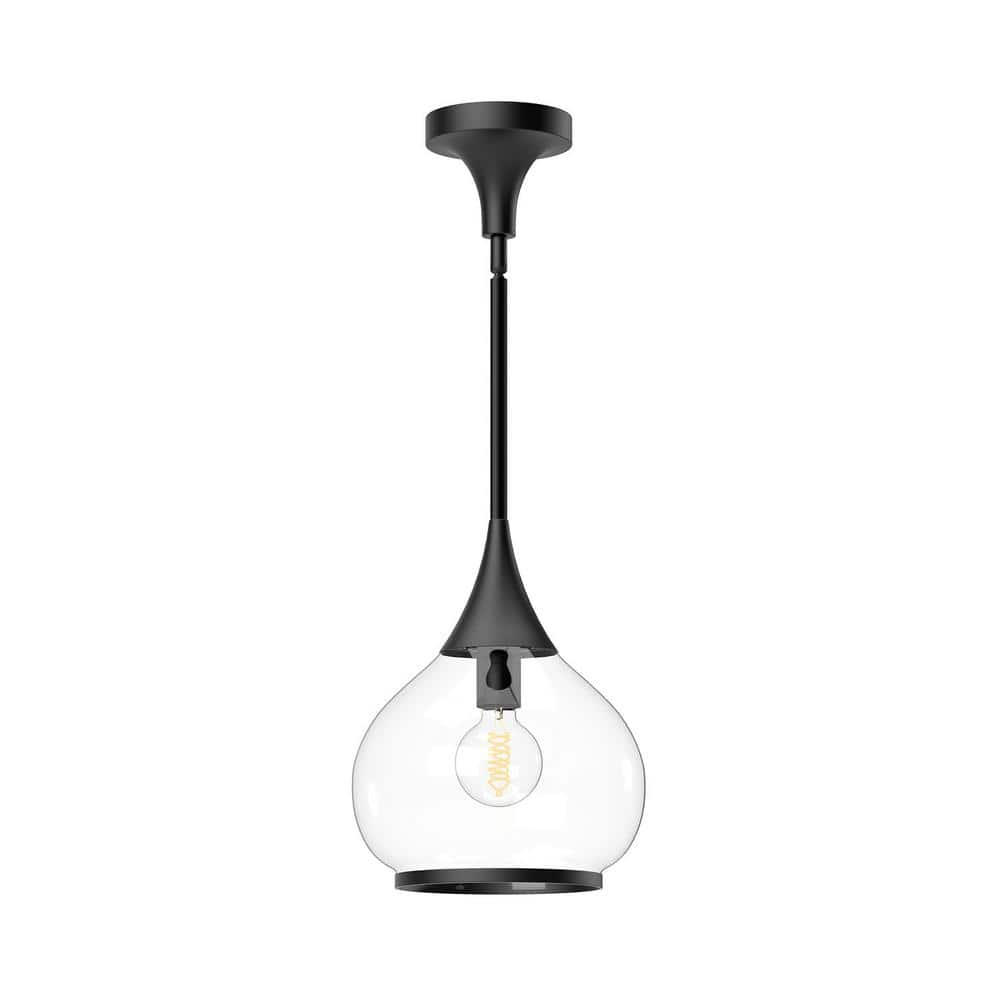 Hazel Vintage-Inspired Clear Glass & Matte Black Bowl Pendant Light