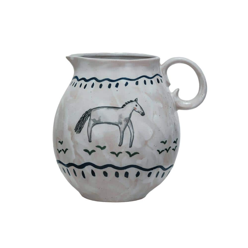 Creative Co-Op Horse Stoneware Pitcher, Multicolor