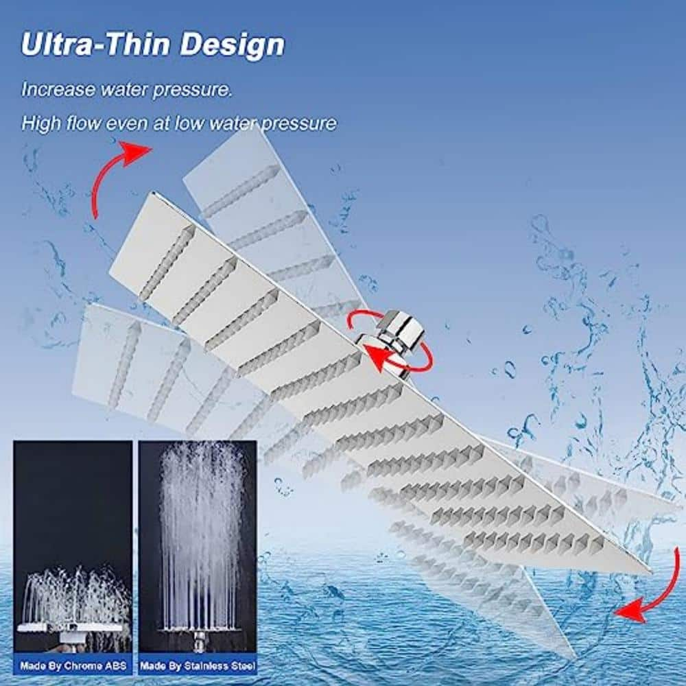 Rain Shower head, NearMoon High Flow Stainless Steel Square Rainfall ShowerHead, High Pressure Design, Awesome Shower Experience Even At Low Water Flow (10 Inch, Chrome Finish)