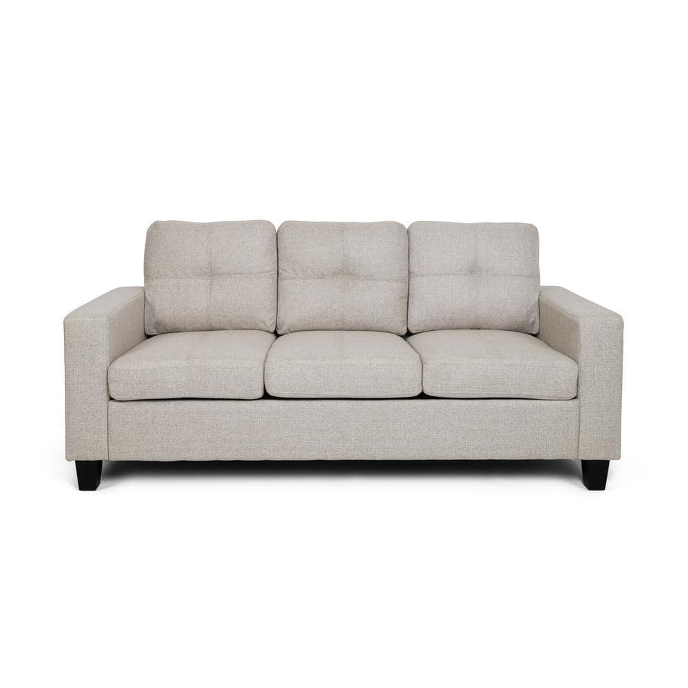 Noble House Laranne 3 Seater Tufted Fabric Sofa, Beige, Dark Brown
