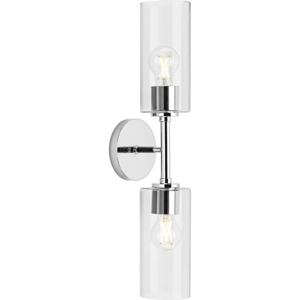 Progress Lighting Cofield 2-Light Wall Bracket, Polished Chrome, Cylindrical Glass Shade