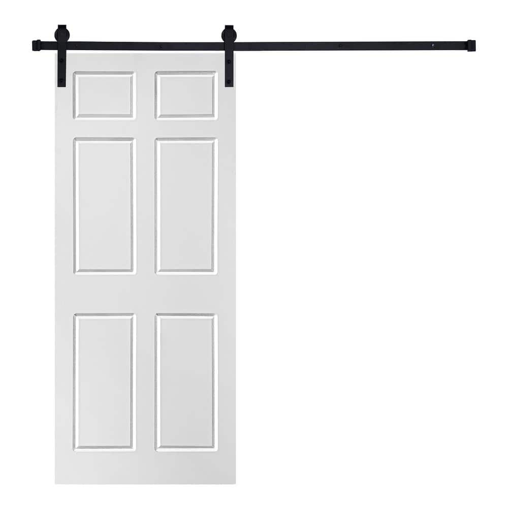 White Solid Hybrid Core 6-Panel Barn Door Kit