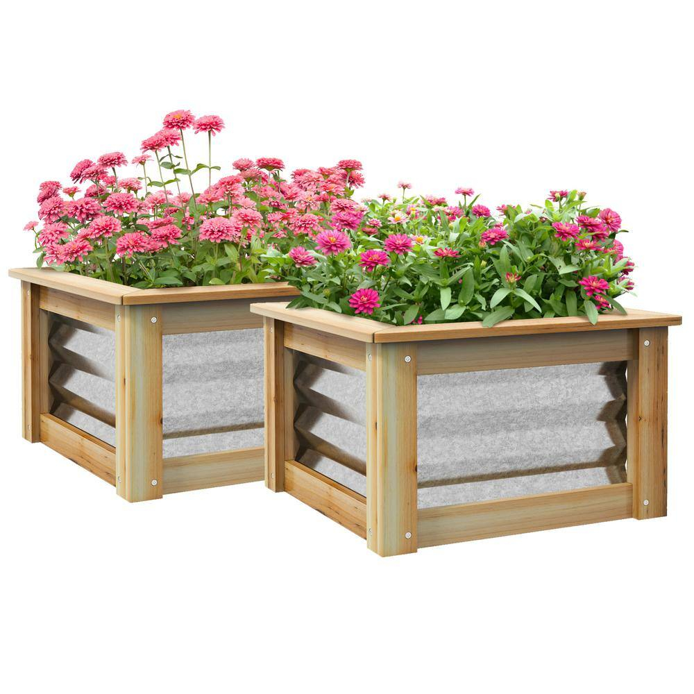 Outdoor Wooden Planter Box with Galvanized Metal Reinforcement