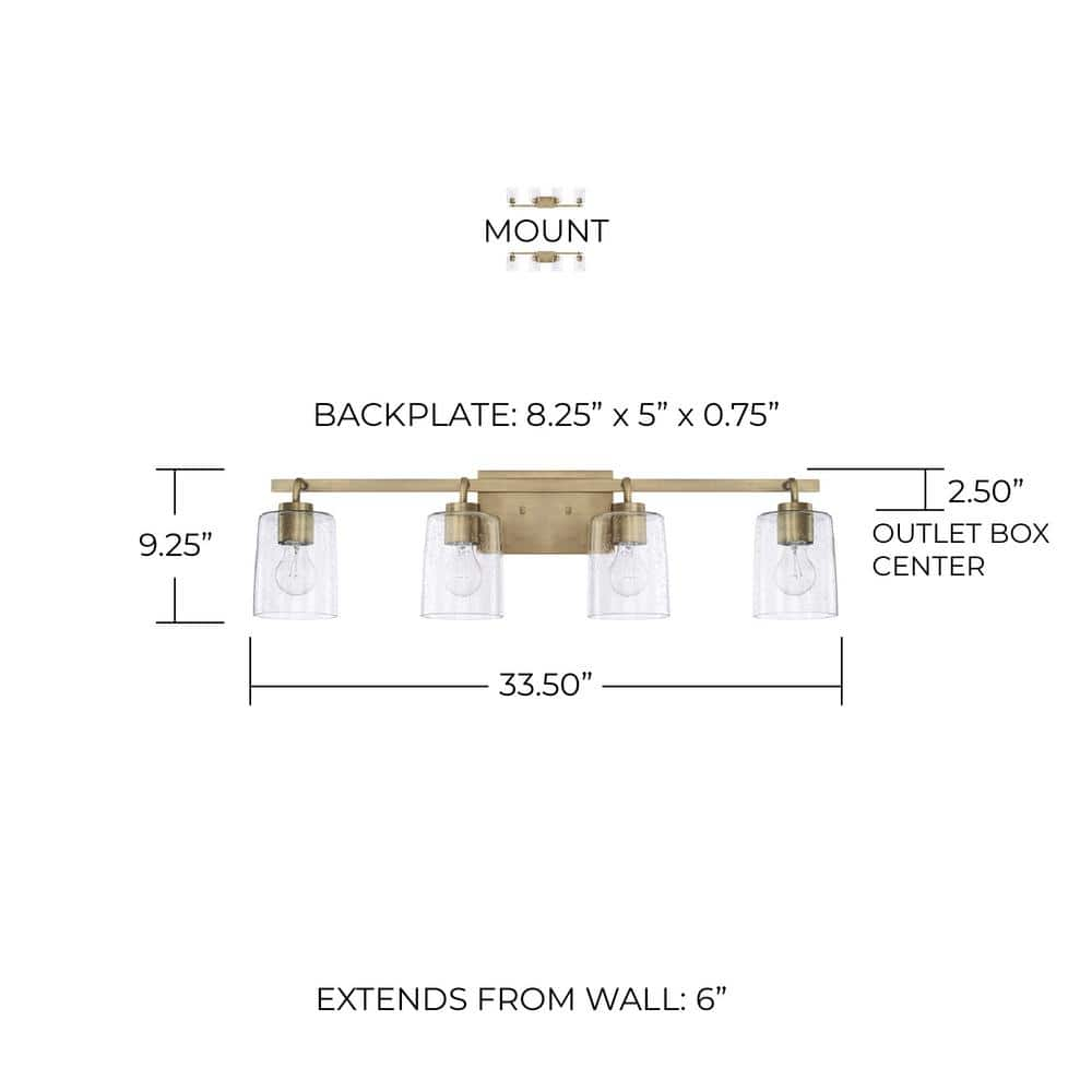 SQWERF HomePlace Lighting 128521BZ-449 Greyson Urban/Industrial Clear Seeded Glass Bathroom Vanity Wall Light  2-Light 200 Total Watts  9" H x 15" W  Bronze