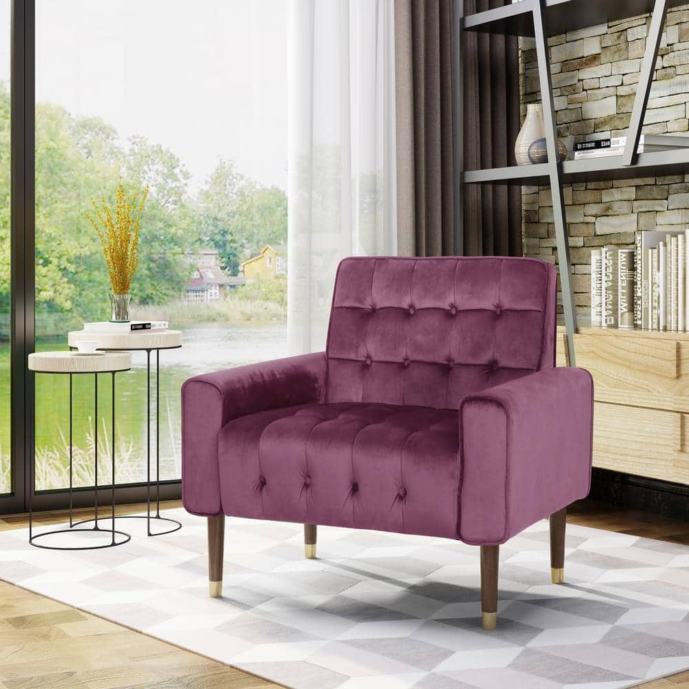 GDF Studio Chesaco Modern Glam Velvet Tufted Armchair, Raisin and Dark Espresso