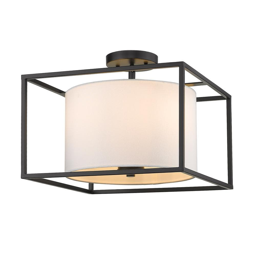 Golden Lighting Manhattan 3-Light Semi-flush in Matte Black with Modern White