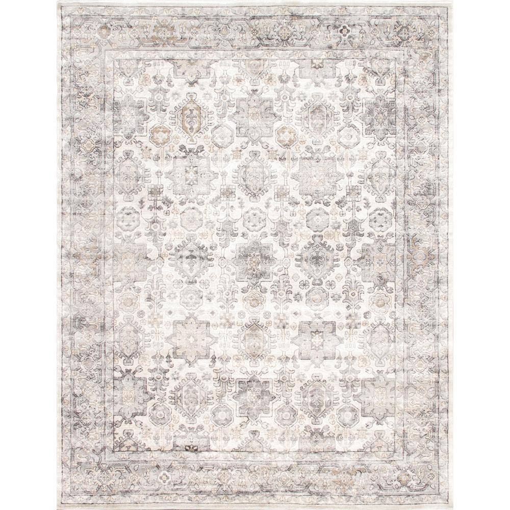 Ivory and Grey Rectangular 9' x 12' Synthetic Area Rug