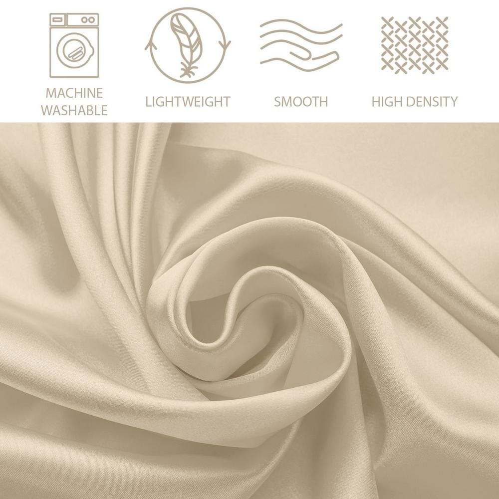 Silky Satin Bed Sheet Set 4-Piece (Ivory, Queen)